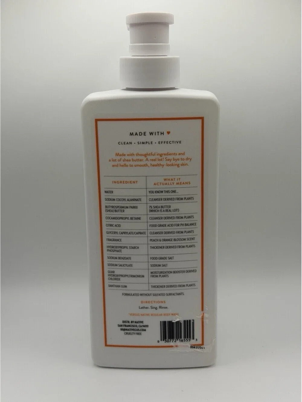 Native Moisturizing Body Wash Peach & Orange Blossom 18 fl oz New